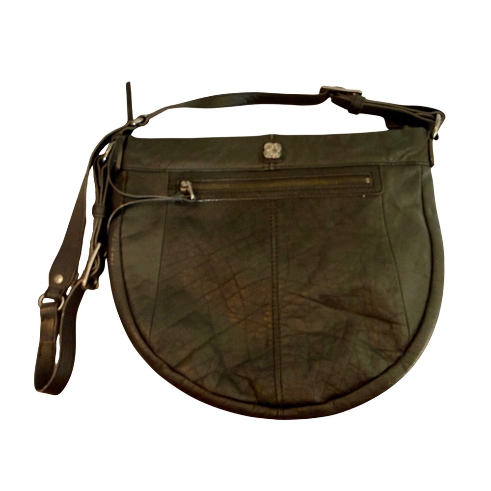 Elliott Lucca Black Leather Crossbody Bag Rounded Saddle Shoulder Bag